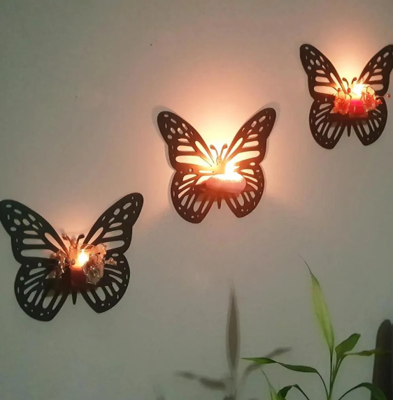 Decorative Butterfly Wall Shelf with Candlestick Set of 4