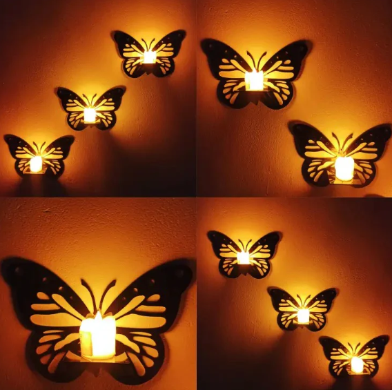 Decorative Butterfly Wall Shelf with Candlestick Set of 4